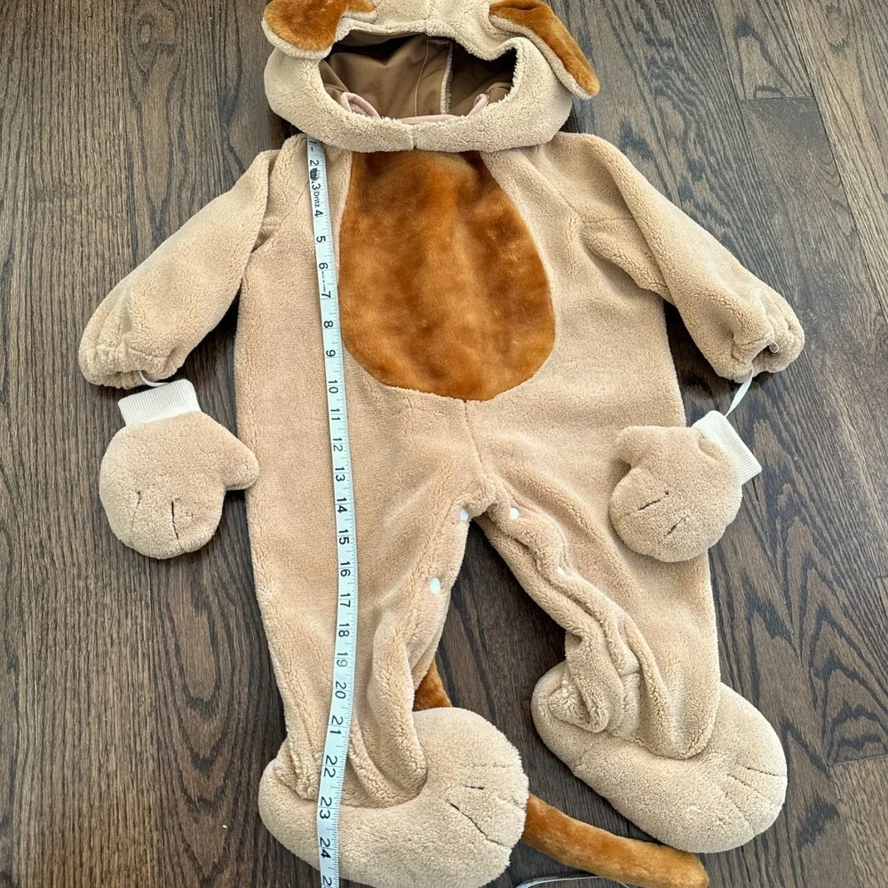 Fun World Baby Dog Costume 12-24M Tan Puppy Fleece Jumpsuit‎ Hood Mittens Tail